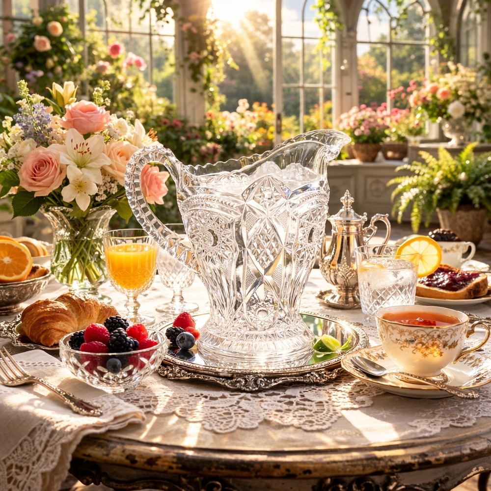 Intricate Clear Glass Pitcher for Elegant Dining